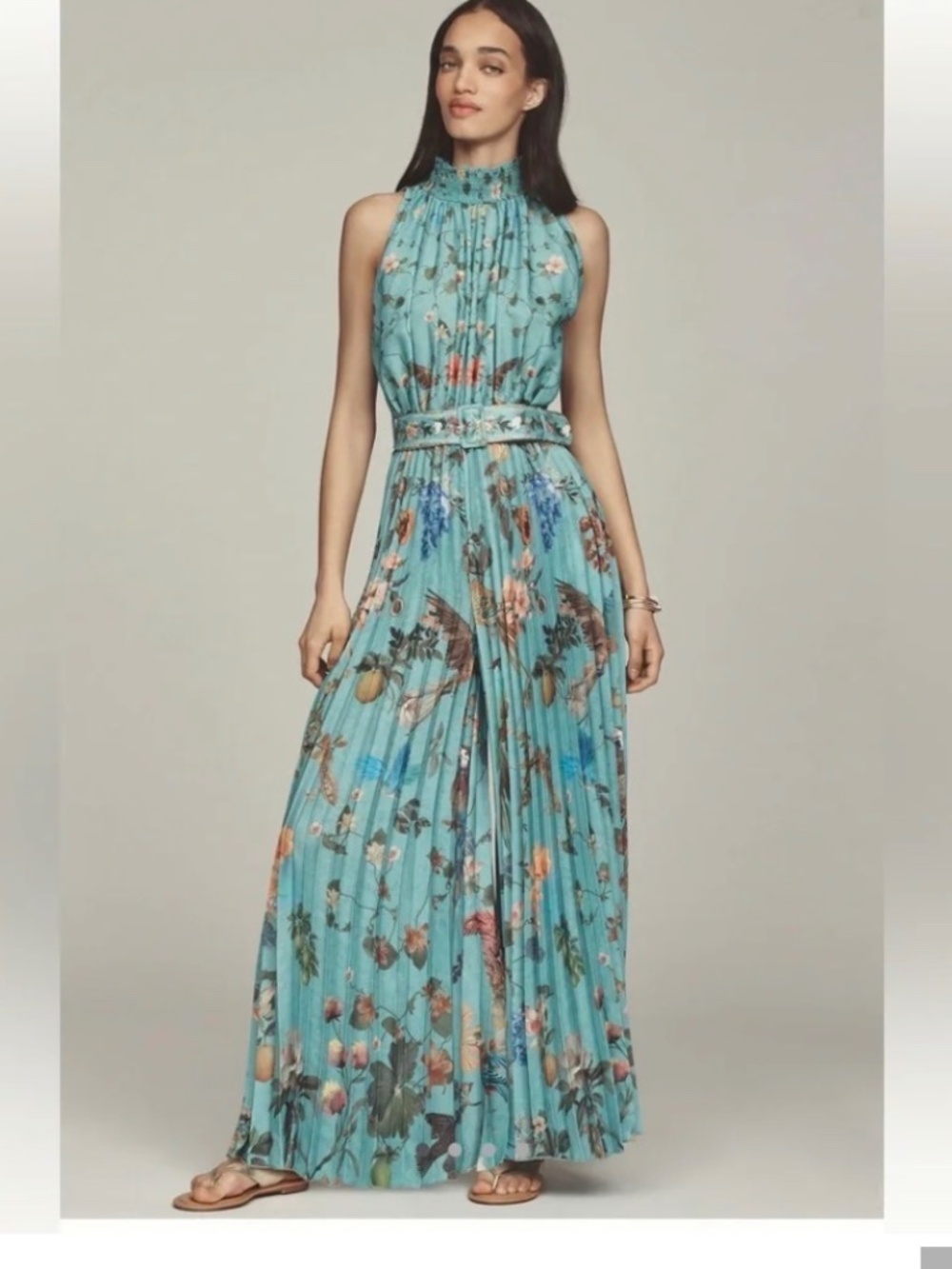 Ranna Gill Blue Floral Pleated Jumpsuit NWT size L
